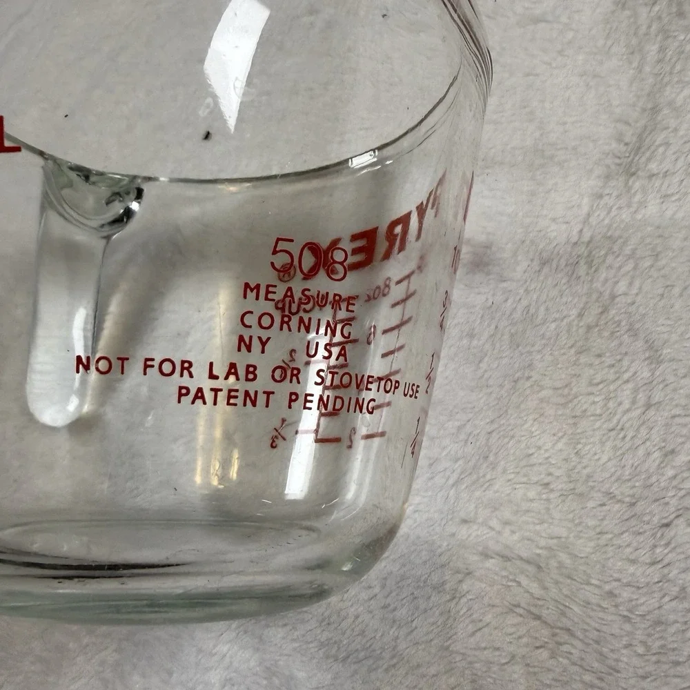Vintage Pyrex 508 1 Cup Glass Measuring Cup Red Lettering USA Corning Metric